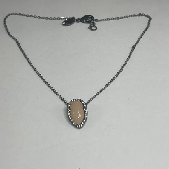 pendant necklace costume jewelry gunmetal gray peach rhinestone boho bohemian - Picture 5 of 11